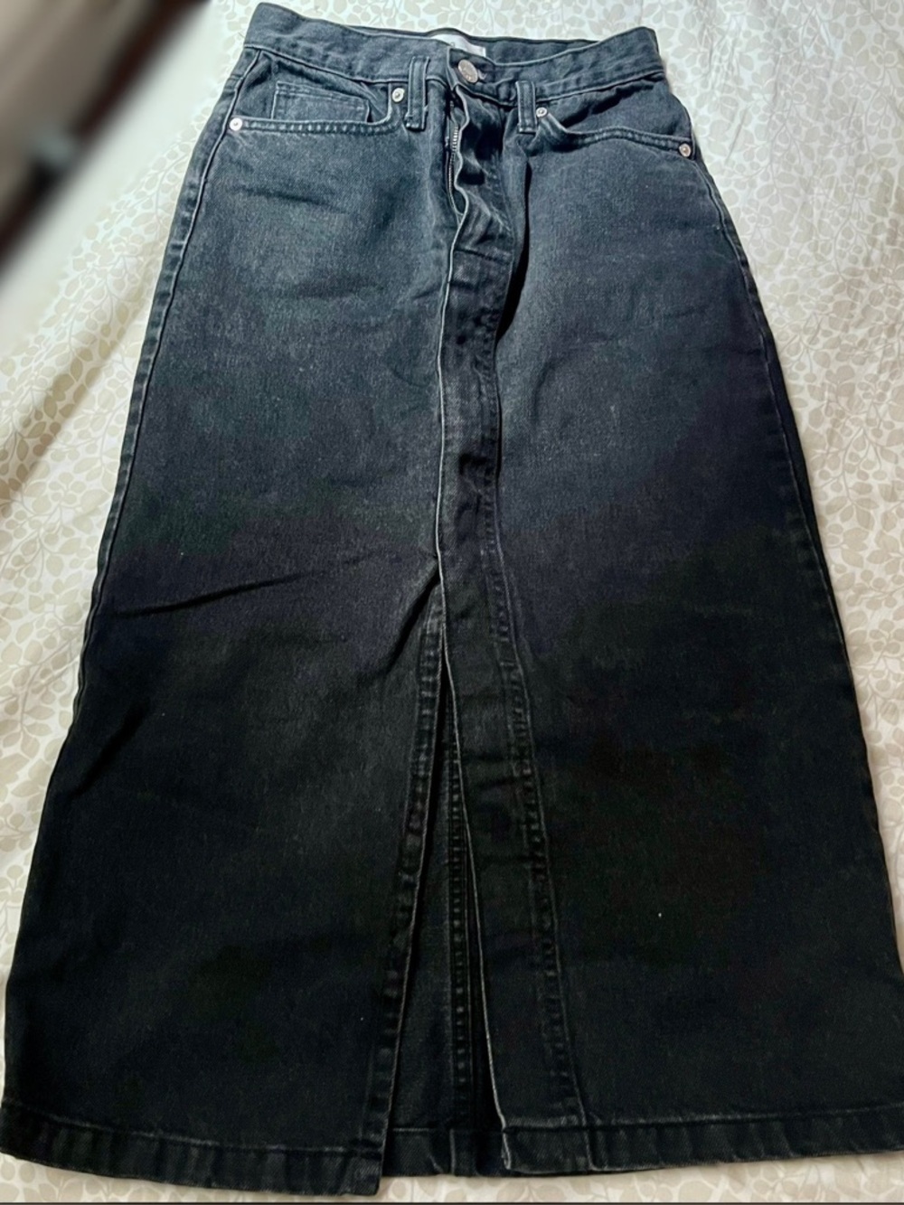 MNG (mango) Black Denim Midi Skirt with Front Slit